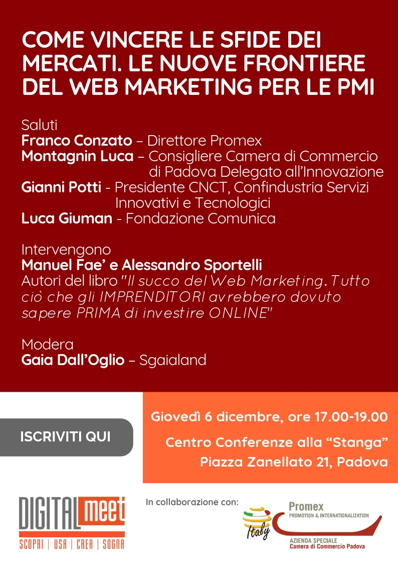 Incontro gratuito "Come vincere le sfide dei mercati. Le nuove frontiere del web marketing per le PMI" (Padova, 6 dicembre 2018) 