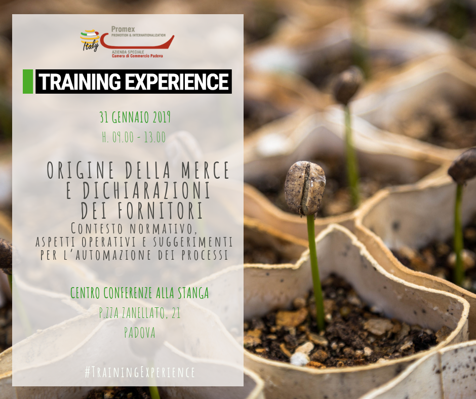 T.E. "Origine della merce e dichiarazioni dei fornitori. Contesto normativo, aspetti operativi e suggerimenti per l’automazione dei processi" ( Padova, 31 gennaio 2019)